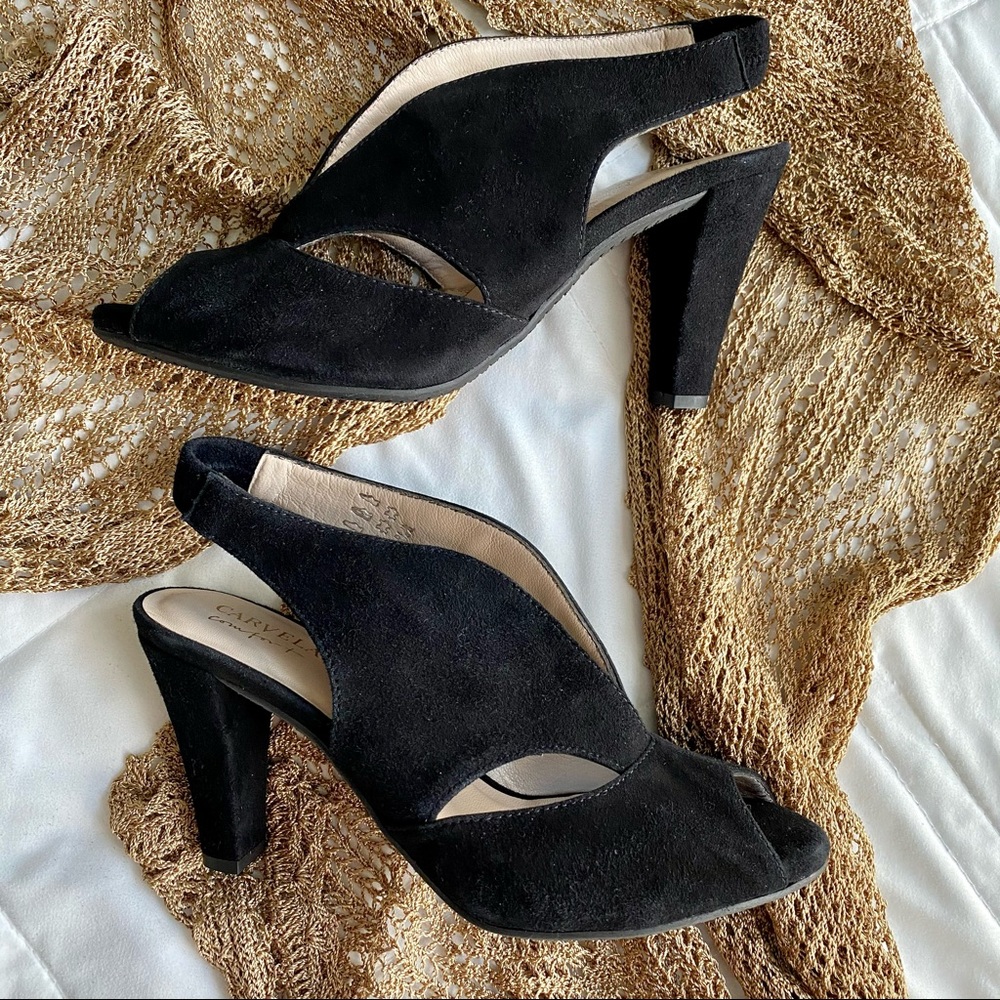 Brand New Black Suede Cut Out Sling Back Heels by Carvela NWT